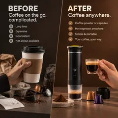 Before and after: takeaway coffee compared with portable espresso