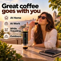 Enjoying Morrow Cup espresso while traveling