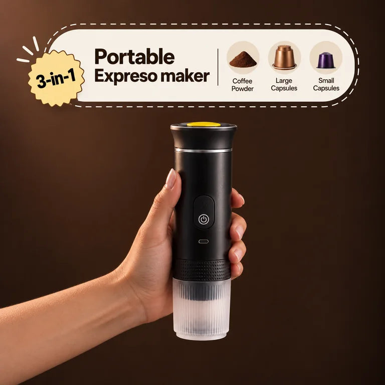 Morrow Cup portable espresso maker held in one hand